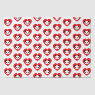 Cute Panda Bear In Red Heart Tissue Paper