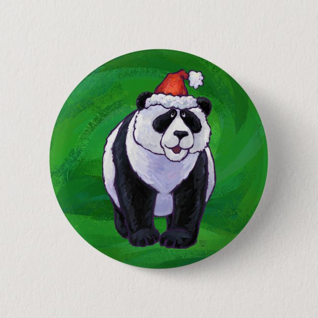 Cute Panda Bear in Santa Hat on Green 2 Inch Round Button (Front)