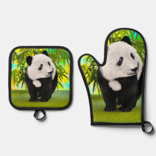 Cute Panda Bear Kawaii Animal Lover Perfect Gift Oven Mitt & Pot Holder Set