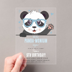 Cute Panda Bear Kawaii Boy Birthday Party Acrylic Invitations