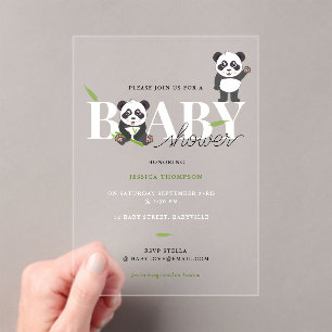 Cute Panda Bear Kawaii Gender Neutral Baby Shower Acrylic Invitations