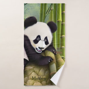 Cute Panda Bear Kids Monogram Bath Towel