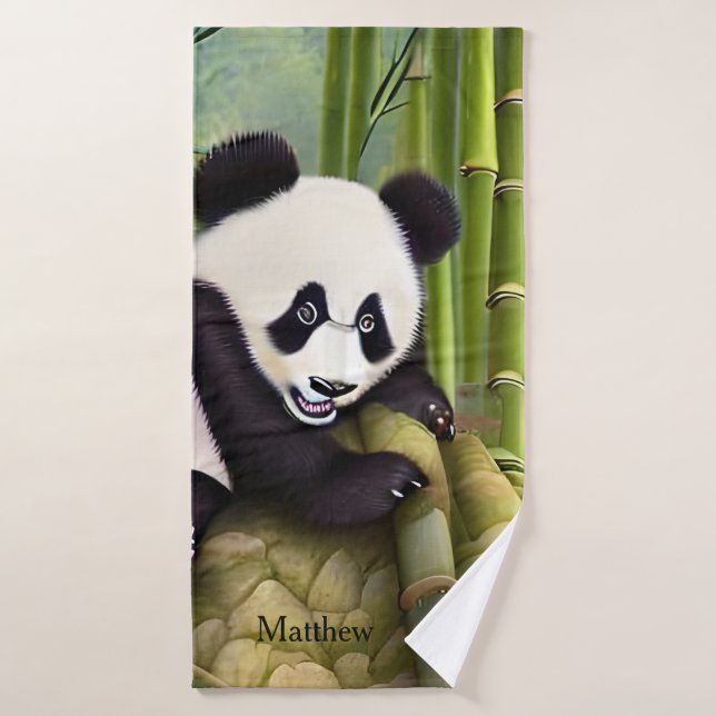 Cute Panda Bear Kids Monogram Bath Towel (Bath Towel)
