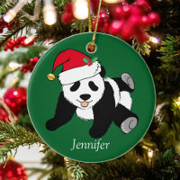 Cute Panda Bear Kids Monogram Christmas