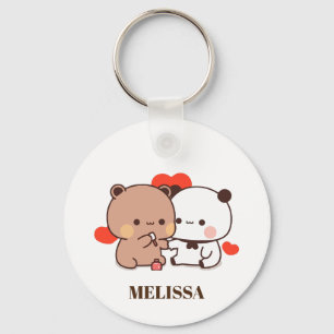 Cute Panda Bear Love Monogram Keychain