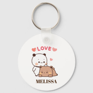 Cute Panda Bear Love Monogram Keychain