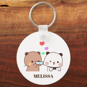 Cute Panda Bear Love Monogram Keychain