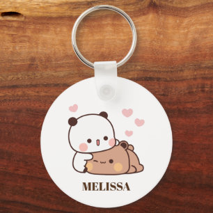 Cute Panda Bear Love Monogram Keychain