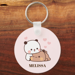 Cute Panda Bear Love Monogram Pink Keychain