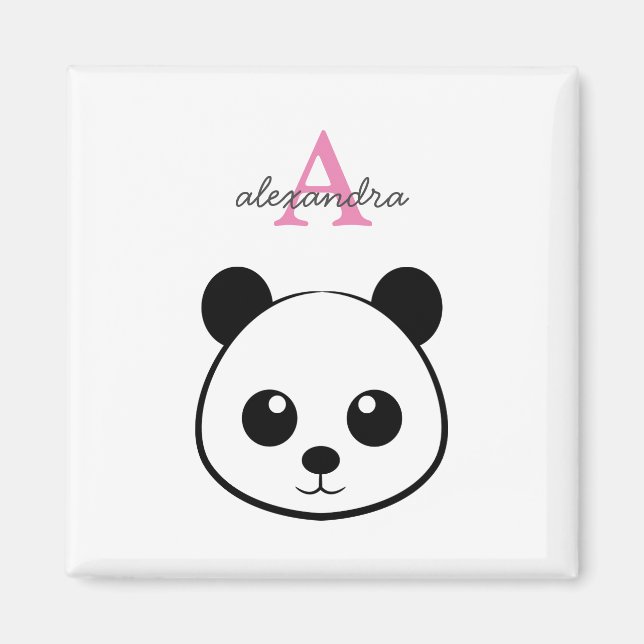 Cute Panda Bear Monogram Magnet – Personalized  (Front)