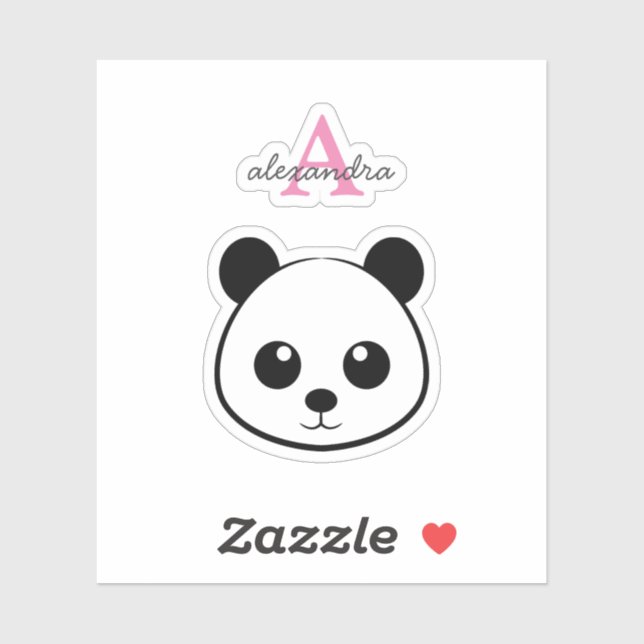 Cute Panda Bear Monogram Sticker – Personalized  (Sheet)