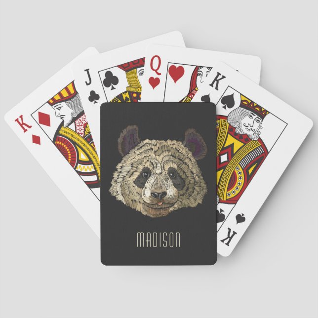 Cute Panda Bear Nature Animal Personalized Name Playing Cards (Back)