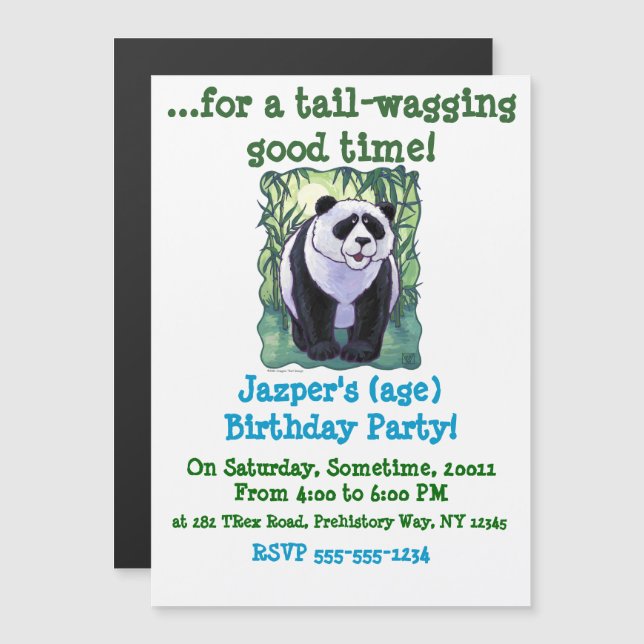 Cute Panda Bear on Green Birthday Party Invitation (Front/Back)