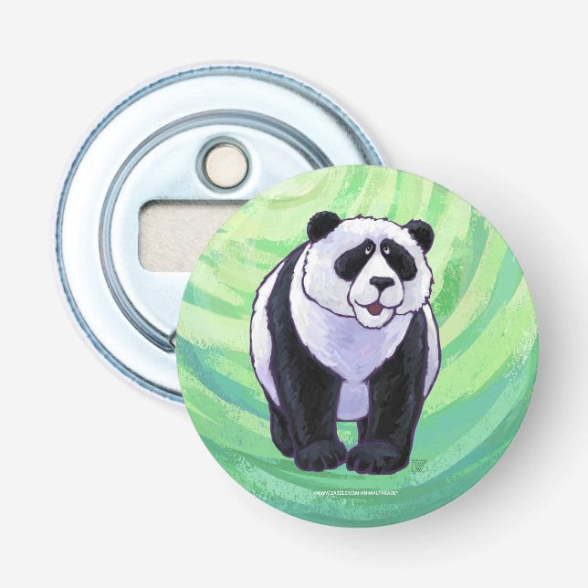Cute Panda Bear on Green Bottle Opener (Front)