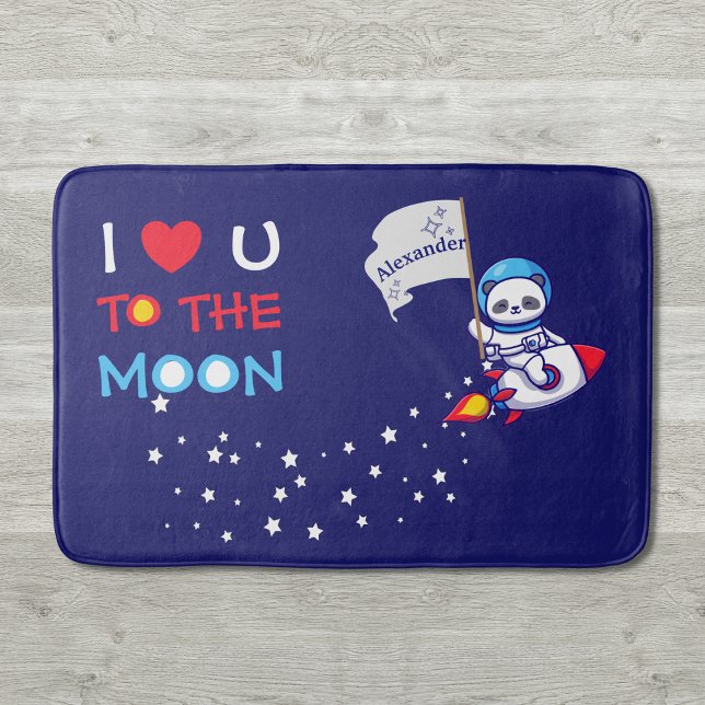 Cute Panda Bear On Rocket Ship Kids Personalized Bath Mat (Creator Uploaded)