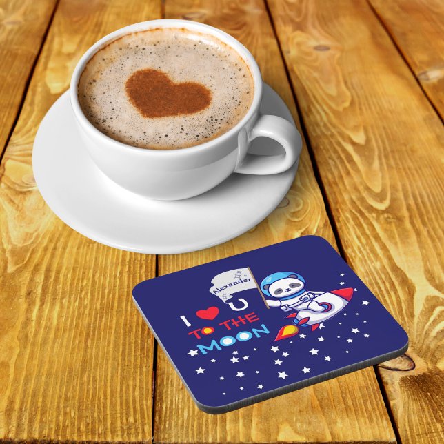 Cute Panda Bear On Rocket Ship Kids Personalized Coaster (Creator Uploaded)