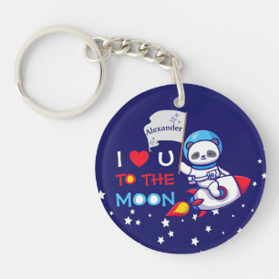 Cute Panda Bear On Rocket Ship Kids Personalized Keychain