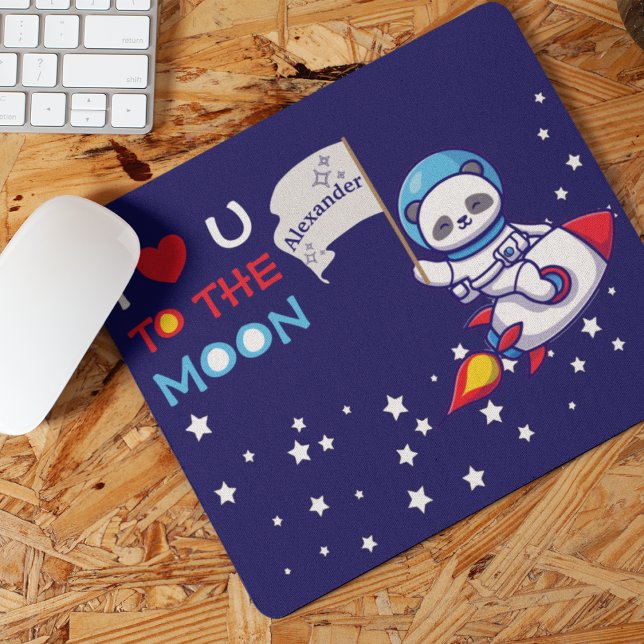 Cute Panda Bear On Rocket Ship Kids Personalized Mouse Pad (Creator Uploaded)
