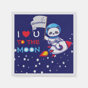 Cute Panda Bear On Rocket Ship Kids Personalized Napkin