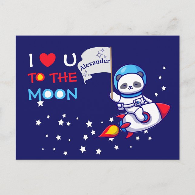 Cute Panda Bear On Rocket Ship Kids Personalized Postcard (Front)