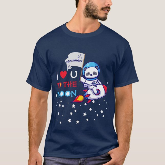 Cute Panda Bear On Rocket Ship Kids Personalized T-Shirt (Front)