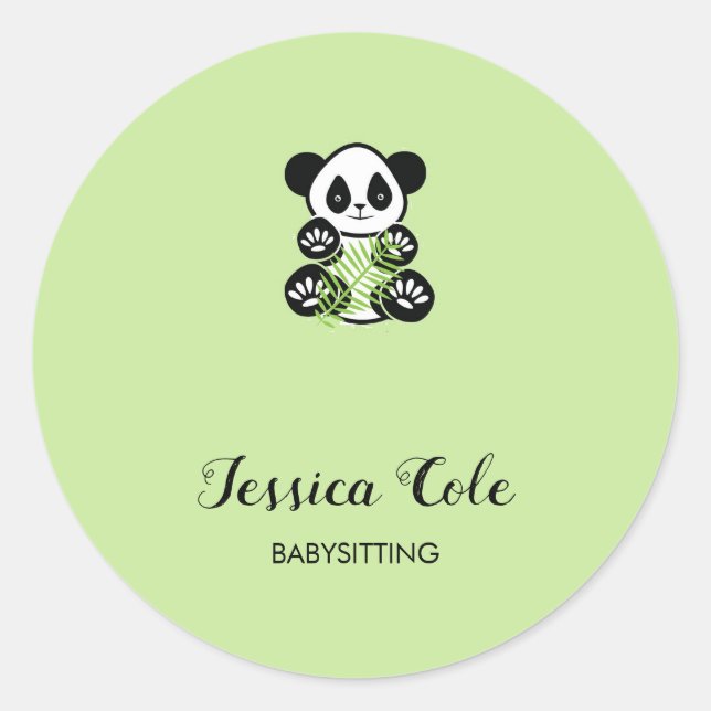 Cute panda bear pale green classic round sticker (Front)