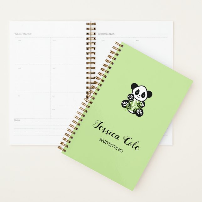 Cute panda bear pale green planner (Display)