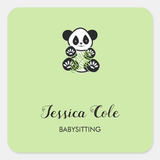 Cute panda bear pale green square sticker (Front)