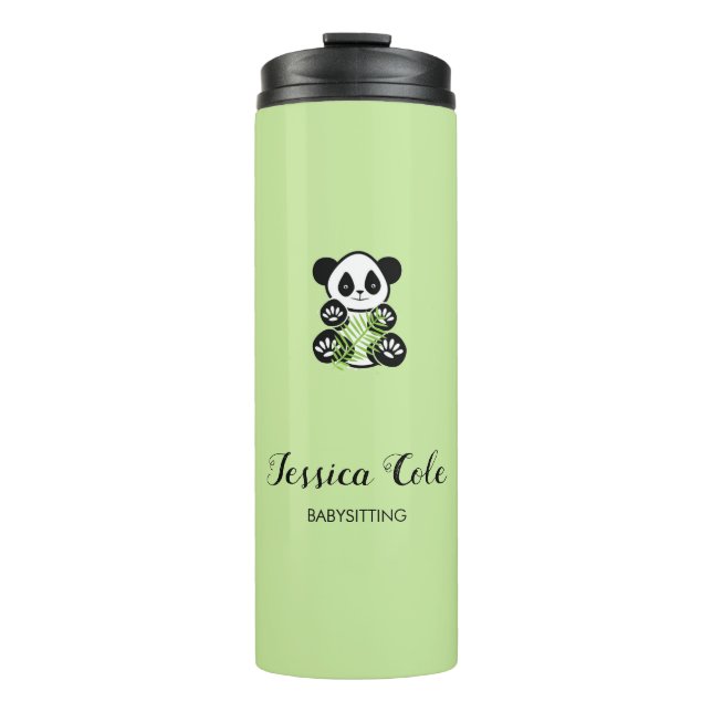 Cute panda bear pale green thermal tumbler (Front)