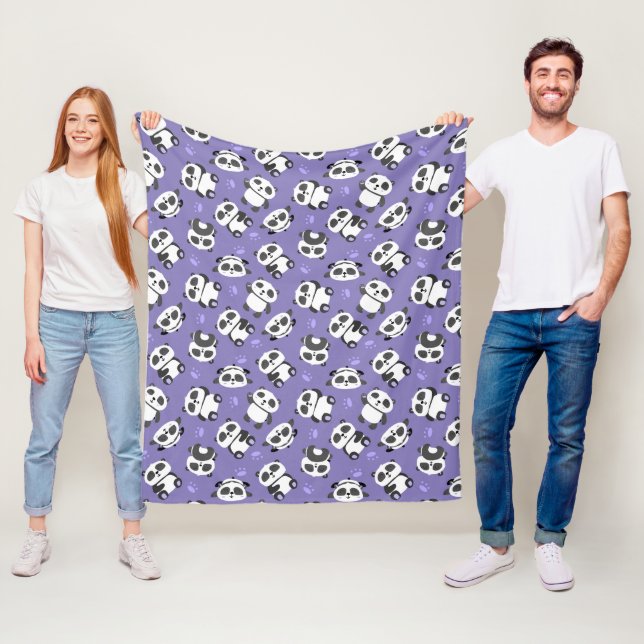 Cute panda bear paw blue background fleece blanket (In Situ)