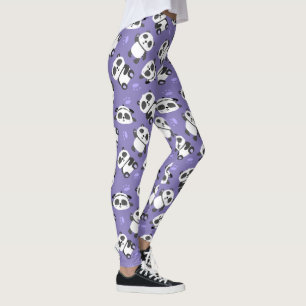 Cute panda bear paw blue background leggings
