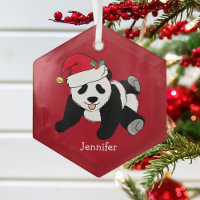 Cute Panda Bear Personalized Kids Red Christmas