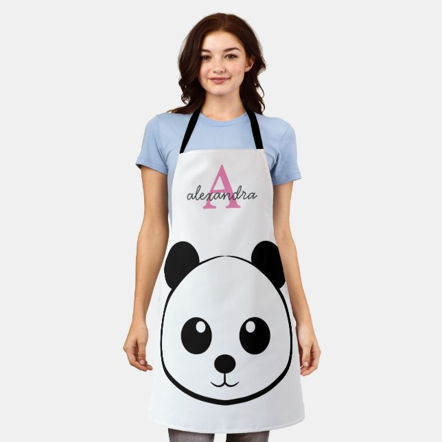 Cute Panda Bear – Personalized Monogram Kitchen Apron (Worn)
