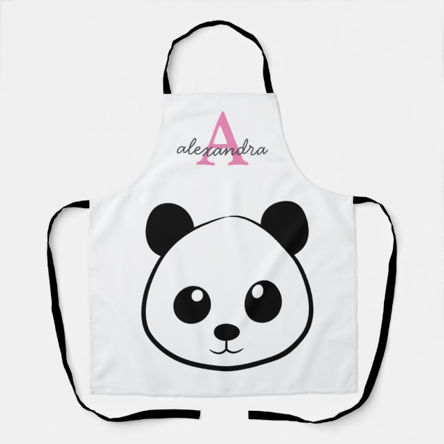 Cute Panda Bear – Personalized Monogram Kitchen Apron (Front)