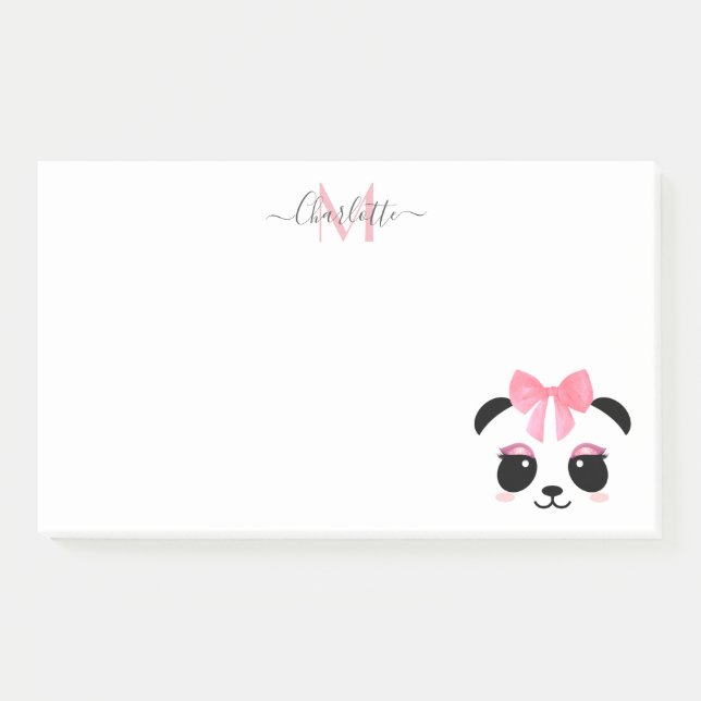 Cute panda bear personalized monogram  post-it notes (Front)