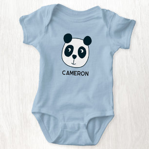 Cute Panda Bear Personalized Name Baby Bodysuit