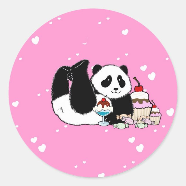 Cute Panda Bear Picnic Classic Round Sticker (Front)