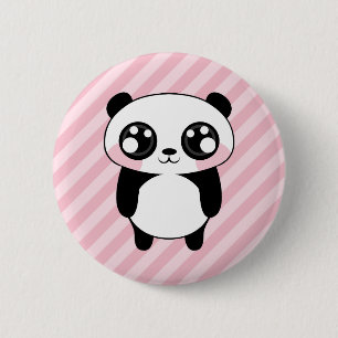 Cute Panda Bear Pink Stripes Background 2 Inch Round Button