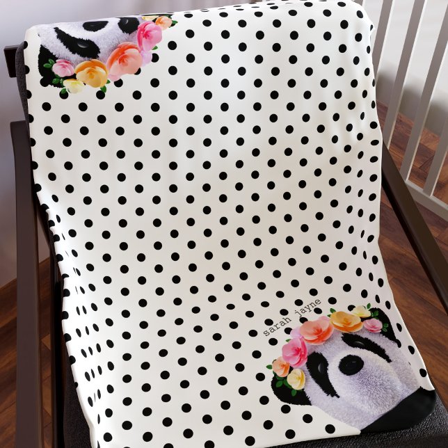 Cute Panda Bear Polka Dot Custom Fleece Blanket (Pandas and polka dots go together like pandas and polka dots. Add the name of your little bear)