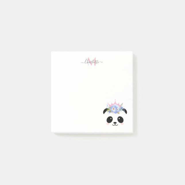 Cute panda bear princess personalized monogram  post-it notes (Front)