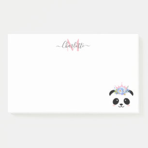Cute panda bear princess personalized monogram post-it notes