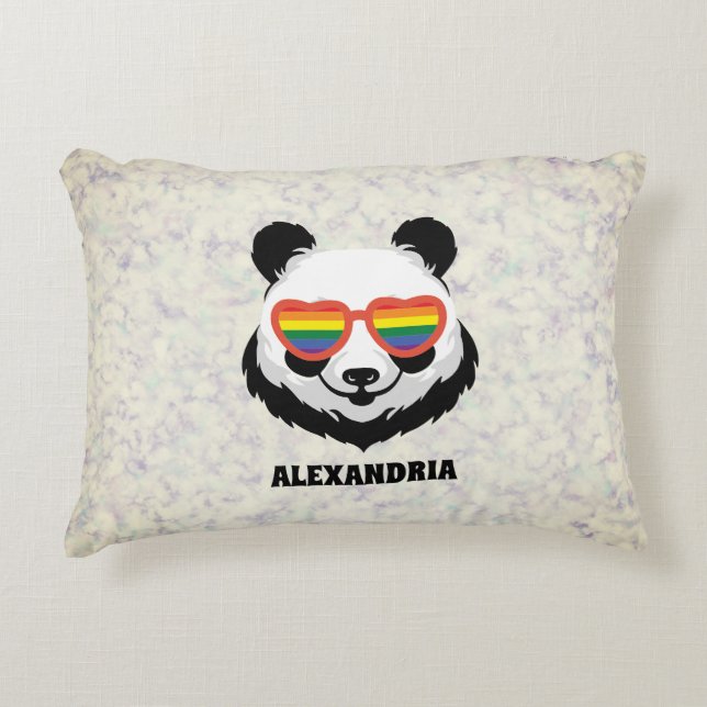 Cute Panda Bear | Rainbow | LGBTQ Accent Pillow (Front)