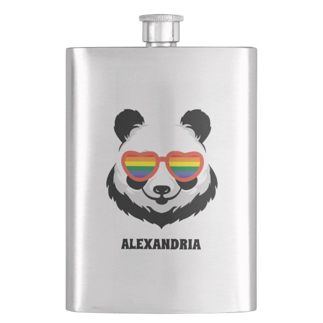 Cute Panda Bear | Rainbow | LGBTQ Flask (Front)