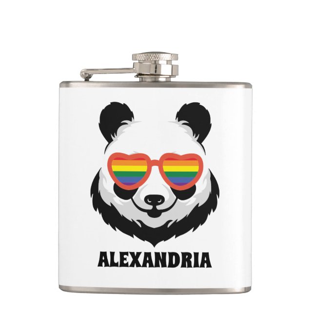 Cute Panda Bear | Rainbow | LGBTQ Hip Flask (Front)