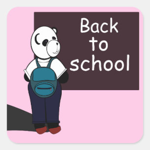 Cute Panda Bear Ready Back to School Square Sticker