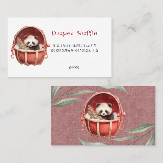 Cute Panda Bear Red Basket Diaper Raffle Business Card (Front/Back)