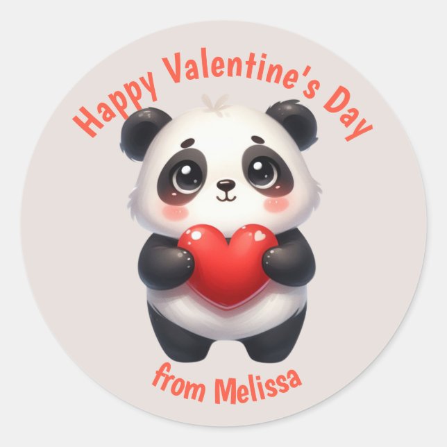 Cute Panda Bear Red Heart Valentine Classic Round Sticker (Front)