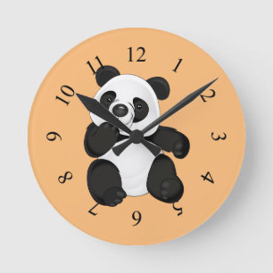 Cute Panda Bear Round Clock