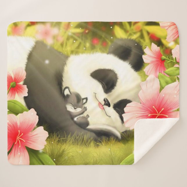 Cute Panda Bear Sherpa Blanket (Front (Horizontal))