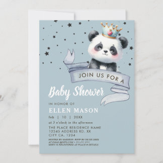 Cute Panda Bear Stars Blue Sky Baby Shower Invitation